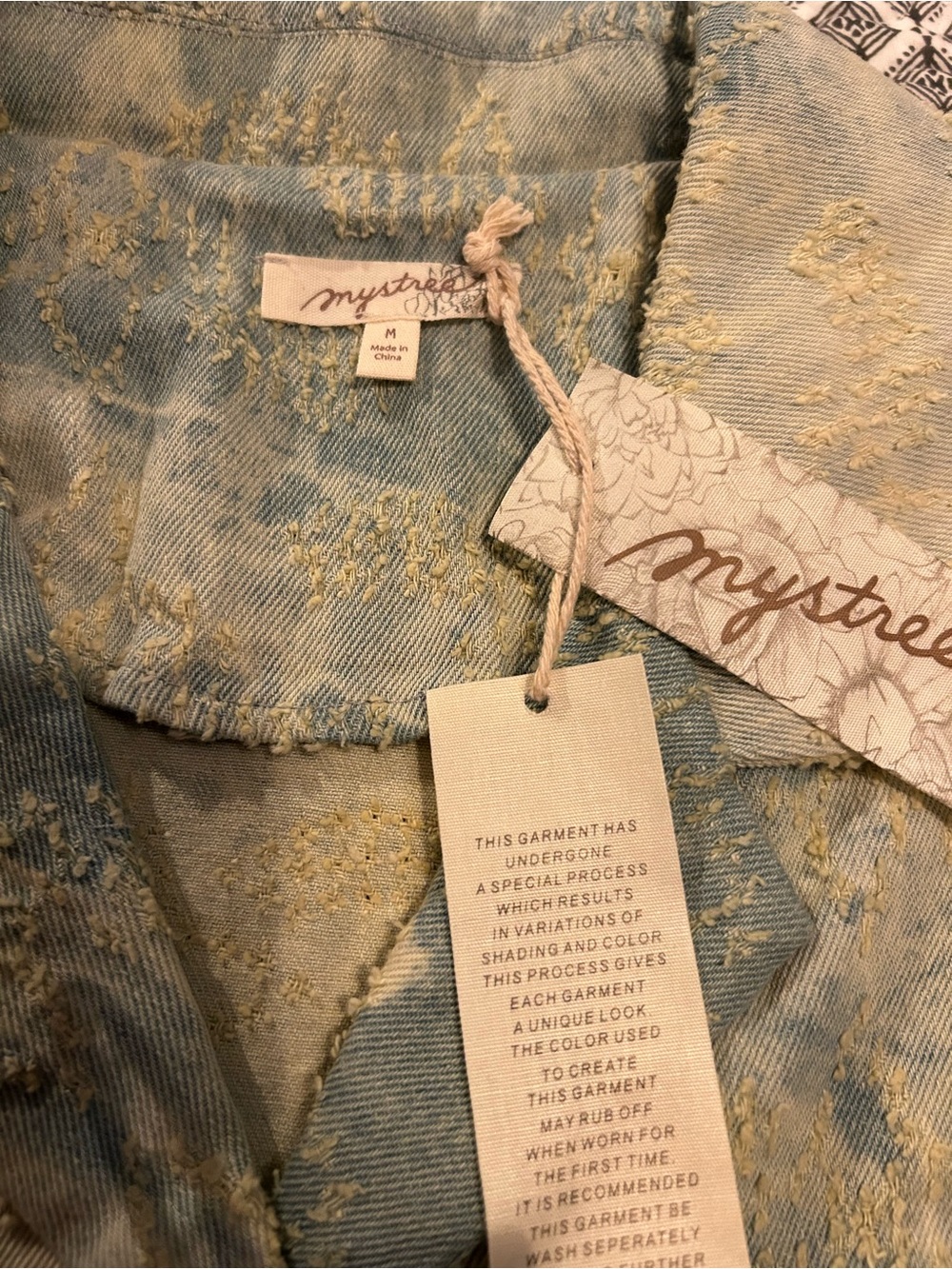 Mystree Light Blue Denim Jacket with Cream Embroidery